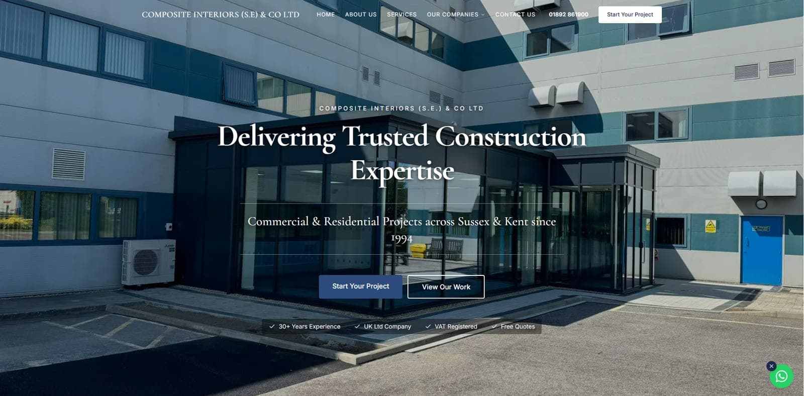 Homepage of the new Composite Interiors website